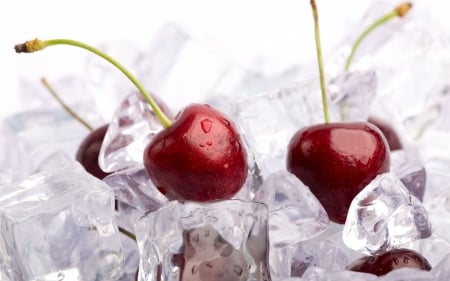 Cherries - red, summer, water drops, fruit, cherry, ice