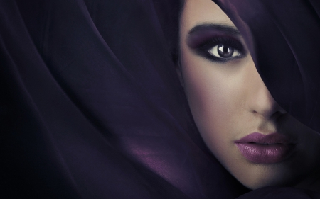 ♥ - make-up, scarf, purple, woman, model, girl