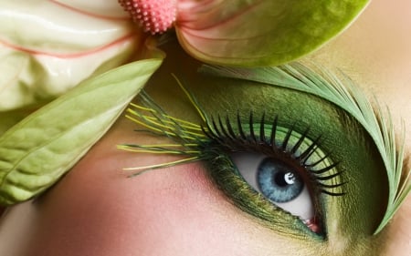 Blue eye - make-up, blue, green, eye, orange, flower