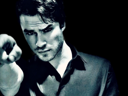 Ian Somerhalder - vampire diaries, black, actor, by cehenot, blue, Ian Somerhalder, man