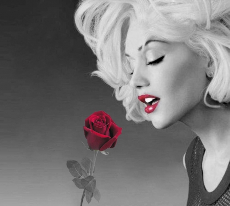 Mmm, smells so nice - woman, beauty, rose, red