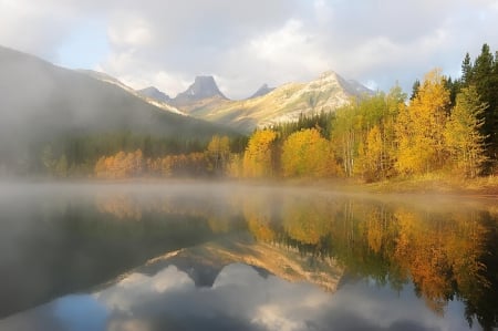 * Autumn lake * - atumn, lake, fog, nature