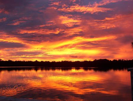 Backyard Sunset - golden orange, sunset, vanuatu, ocean, sky