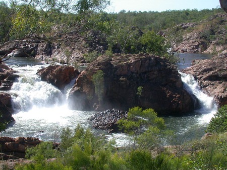 Edith Falls - trees, mountain, waterfall, katherine nt, shrubs, rocks