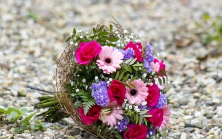 Bouquet - flowers, rose, bouquet, gerbera