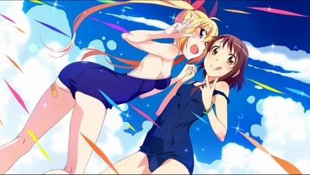 Nisekoi - sky, chitoge kirisaki, swimsuit, kosaki onodera, blonde