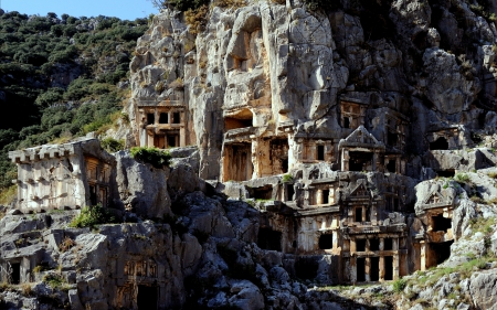 Myra Rock Tombs, Greece - tombs, ancient, greece, rocks