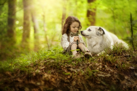 â™¥ - love, girl, forest, woods, dog, splendor, child