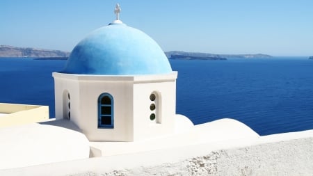 Greece - white, greece, seas, church, sea, blue