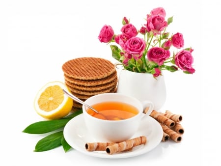 Tea - drink, cups, roses, tea, rose, cup, flowers, drinks, flower