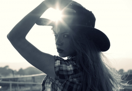 Sunshine - hat, cowgirl, woman, model, sun