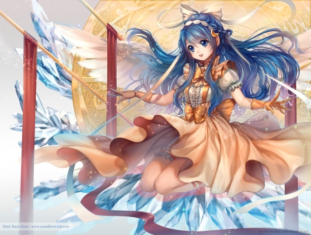 Kaze Hime - pretty, anime, elegant, kawaii, divine, female, wing, maiden, dress, angel, long hair, sublime, happy, gorgeous, blue hair, hd, nice, gown, anime girl, beautiful, girl, beauty, lovely, sweet, smile, lady, wings, cute