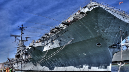 the uss hornet carrier museum hdr - carrier, ship, military, hdr, dock, sky