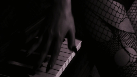 Stroking the keys - piano, sexy, hand, suggestive, fingers, music, black and white