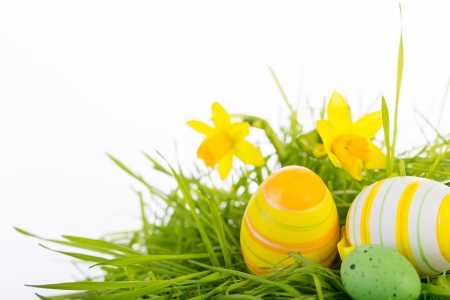 Easter - eggs, flowers, easter, happy easter, easter eggs, grass