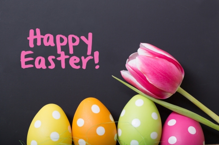 â™¥Happy Easterâ™¥ - eggs, pink, holiday, easter, tulip, flower, happy