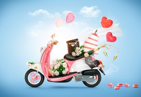 ♥Just Married♥ - wedding, bike, love, hearts