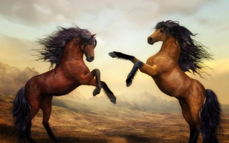 Horses - animal, painting, art, horse