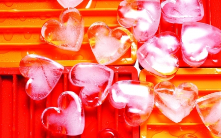 Ice hearts - red, summer, pink, valentine, heart, yellow, ice, day