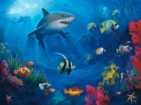 GREAT WHITE LIFE - REEF, WHITE, LIFE, GREAT, SHARK, OCEAN