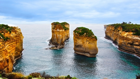 Nature - clouds, coast, sea, ocean, islands, shore, cliff, waves, landscapes, sky