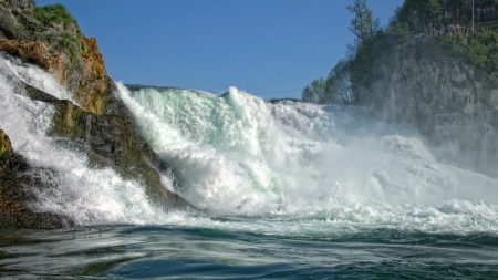 amazing falls on the rhine in switzerland - gorge, spray, river, waterfall, foam, rocks