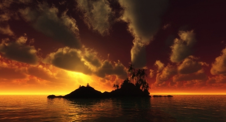 PARADISE ISLAND SUNSET - sky, clouds, island, sunset, ocean, paradise