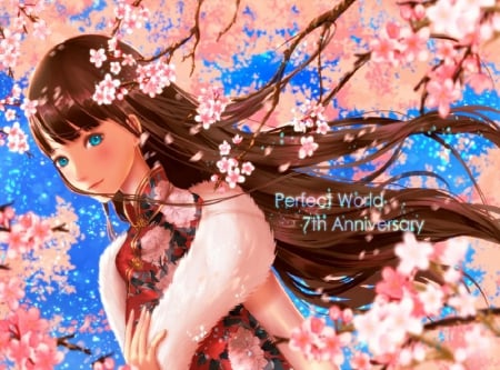 Sakura Girl - flowers, oriental, cherry blossom, sakura, girl, orginal, long hair