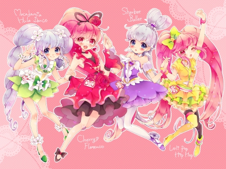 HappinessCharge PreCure! - pretty, dresses, anime, Hime Shirayuki, cure princess, long hair, HappinessCharge PreCure, colorful, ponytails, friends, aino megumi, cure lovely