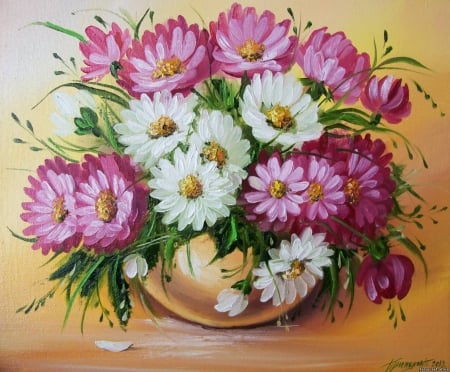 Painting - soft, flowers, vase, still life, painting