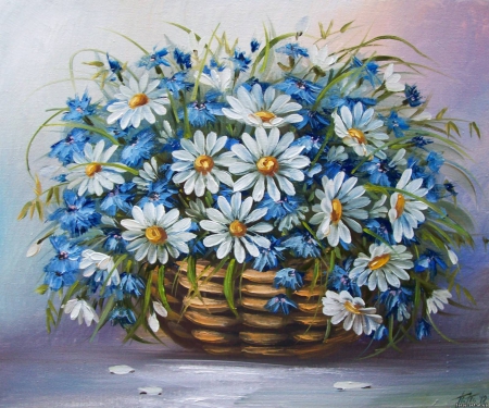 Painting - soft, flowers, still life, painting, blue