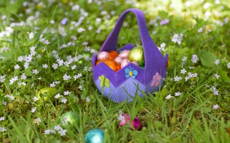 Easter eggs - eggs, flowers, grass, Easter