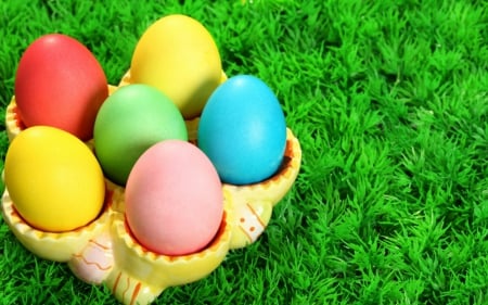 Easter eggs - easter, colored, eggs, grass