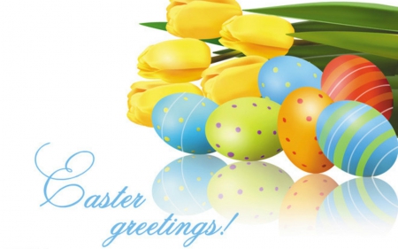 Easter Greetings - eggs, easter, tulips, painted