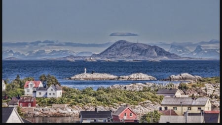 beautiful northern seaside village hdr - mountains, rocks, village, bay, hdr