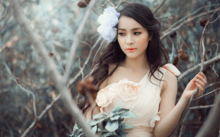 Thuong Xinh - flower, beauty, model, bride, girl, thuong xinh, white, asian, woman