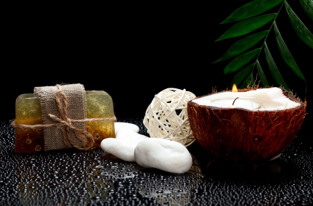 Spa - coconut, candle, dark, spa, black, spas