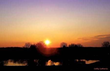 Sunrise over the Pond - sky, lake, pond, water, sunset, nature, sun, sunrise