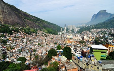 mountainside favela in rio de janeito brazil - ravine, city, slum, mountain