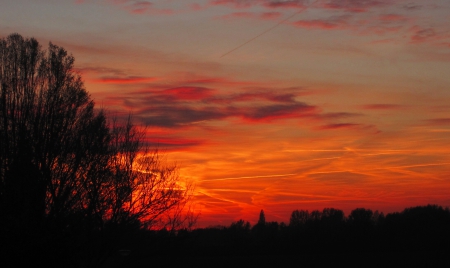 The sun sets.. - clouds, sunset, nature, red, photography, sunsets, tree, sky