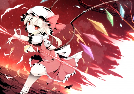 Flandre Scarlet Saccubus Hand - bg, beauty, saccubus, touhou, game, flandre, colours, wall, classic, anime, new