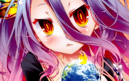 Shiro - girl, genius, purple hair, color eyes, chess, vr game, anime, white hair, shiro, no game no life