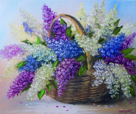 Lilacs Painting For GREENFROGGY1 - abstract, flowers, basket, painting