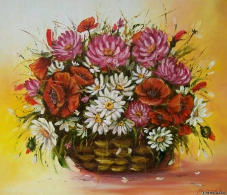 Painting - abstract, basket, flowers, soft