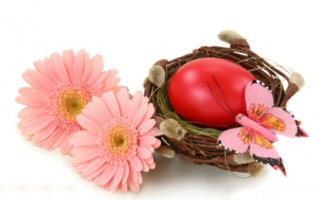 Easter Time - butterfly, nest, easter, egg, flowers