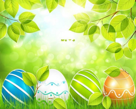 Easter Eggs - easter, leaves, eggs, green