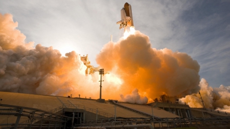 fantastic shuttle launch - shuttle, pad, smoke, launch, fire