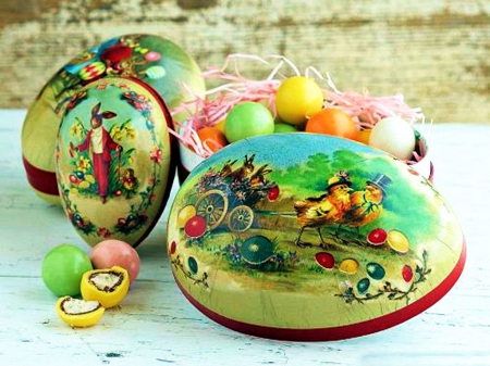 Vintage Easter - decorated, festive, halves, egg, filled