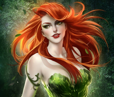 Fantasy Girl - Girl, Orange Hairs, Green, Fantasy, Fantasy Girls, Orange, Fantasy Girl