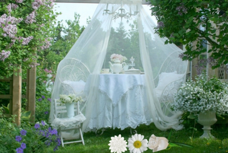 Romantic Summer White Garden Tea - ceai, o, ceasca de, in gradina vara